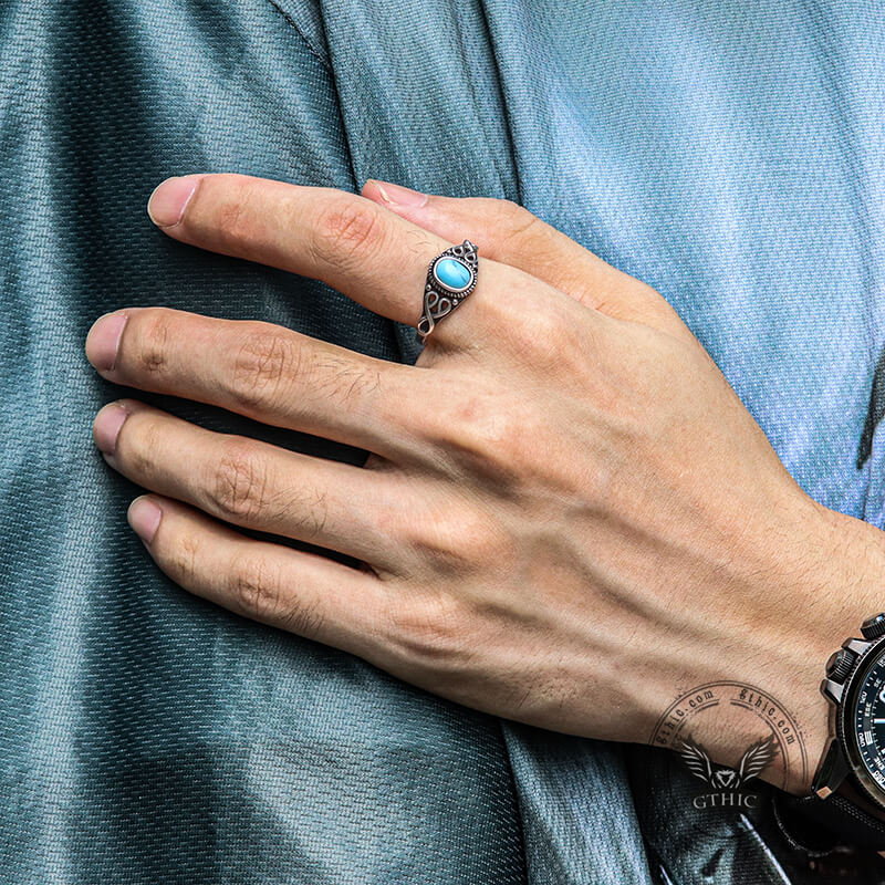 Vintage Pattern Stainless Steel Gemstone Ring | Gthic.com