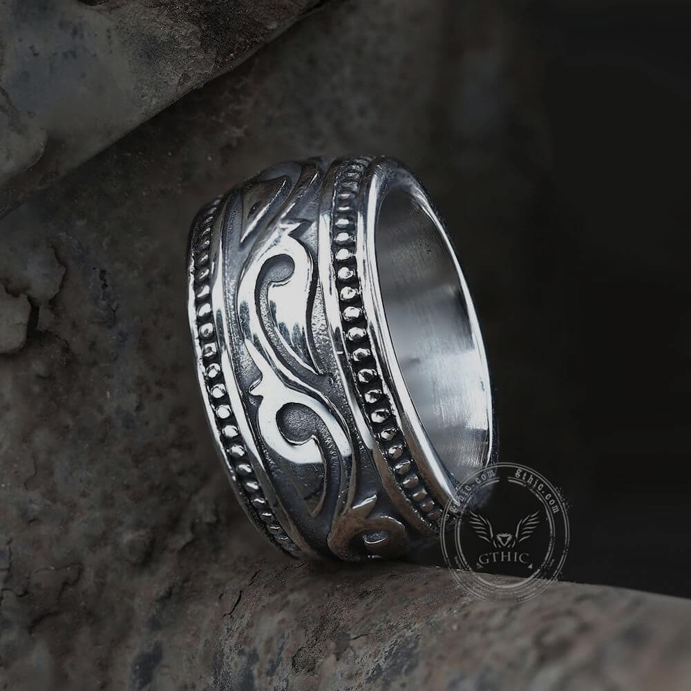 Curling Grass Pattern Stainless Steel Ring