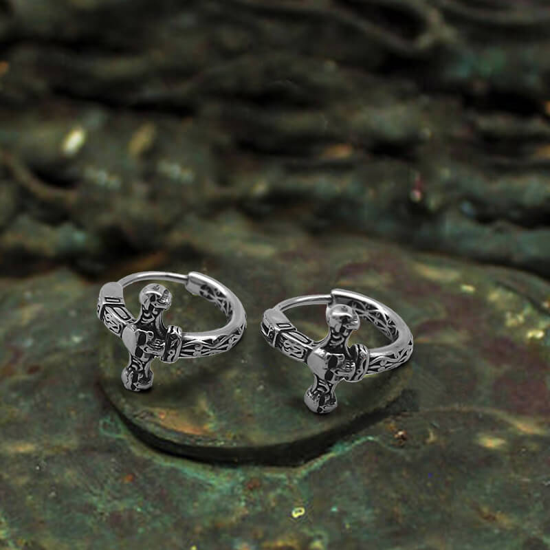 Vintage Pattern Stainless Steel Skull Hoop Earrings | Gthic.com