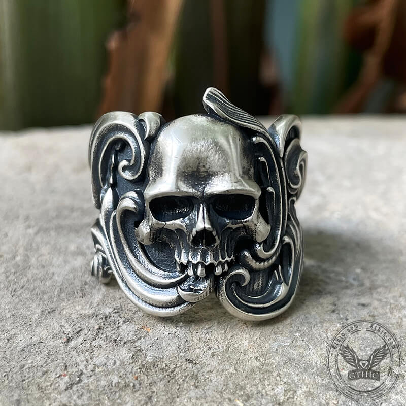 Bague tête de mort en argent sterling à motif vintage