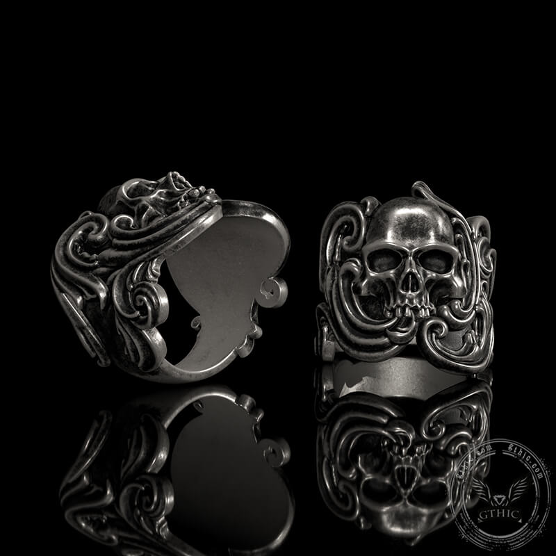 Vintage Pattern Sterling Silver Skull Ring | Gthic.com