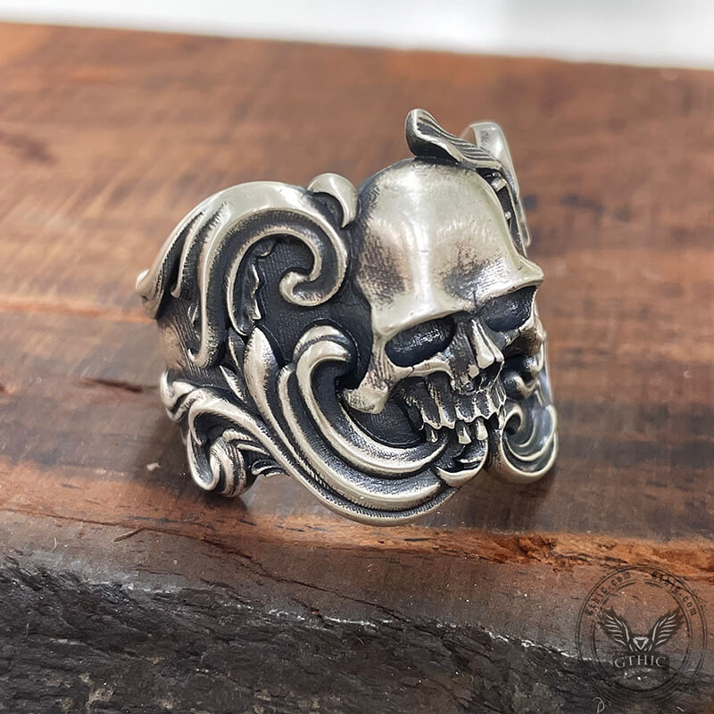 Bague tête de mort en argent sterling à motif vintage