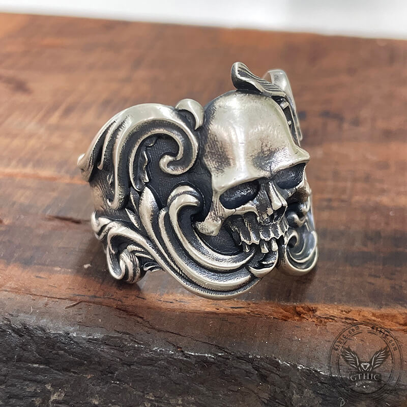 Vintage Pattern Sterling Silver Skull Ring
