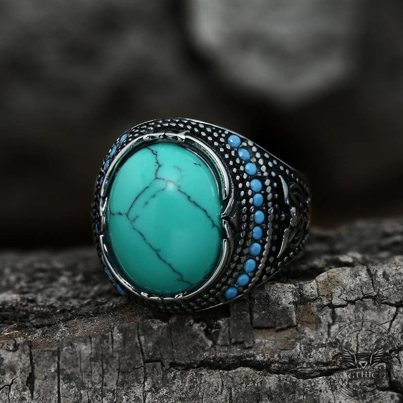 Vintage Pattern Turquoise Stainless Steel Ring | Gthic.com