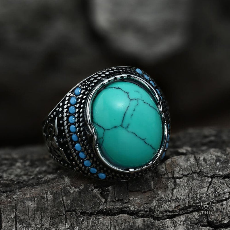 Vintage Pattern Turquoise Stainless Steel Ring