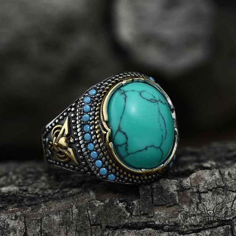 Vintage Pattern Turquoise Stainless Steel Ring | Gthic.com