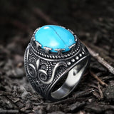 Vintage Pattern Turquoise Tiger-Eye Stainless Steel Ring 04 | Gthic.com