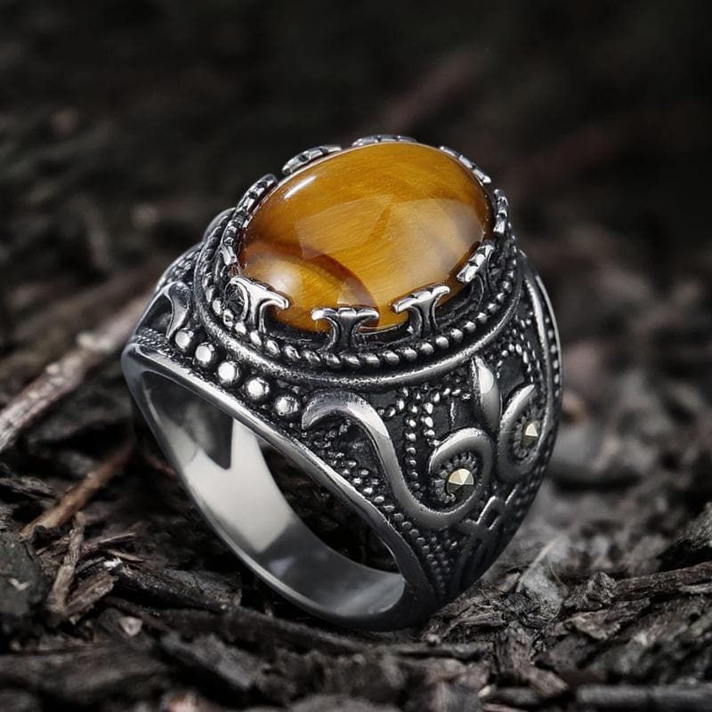 Vintage Pattern Turquoise Tiger-Eye Stainless Steel Ring – GTHIC