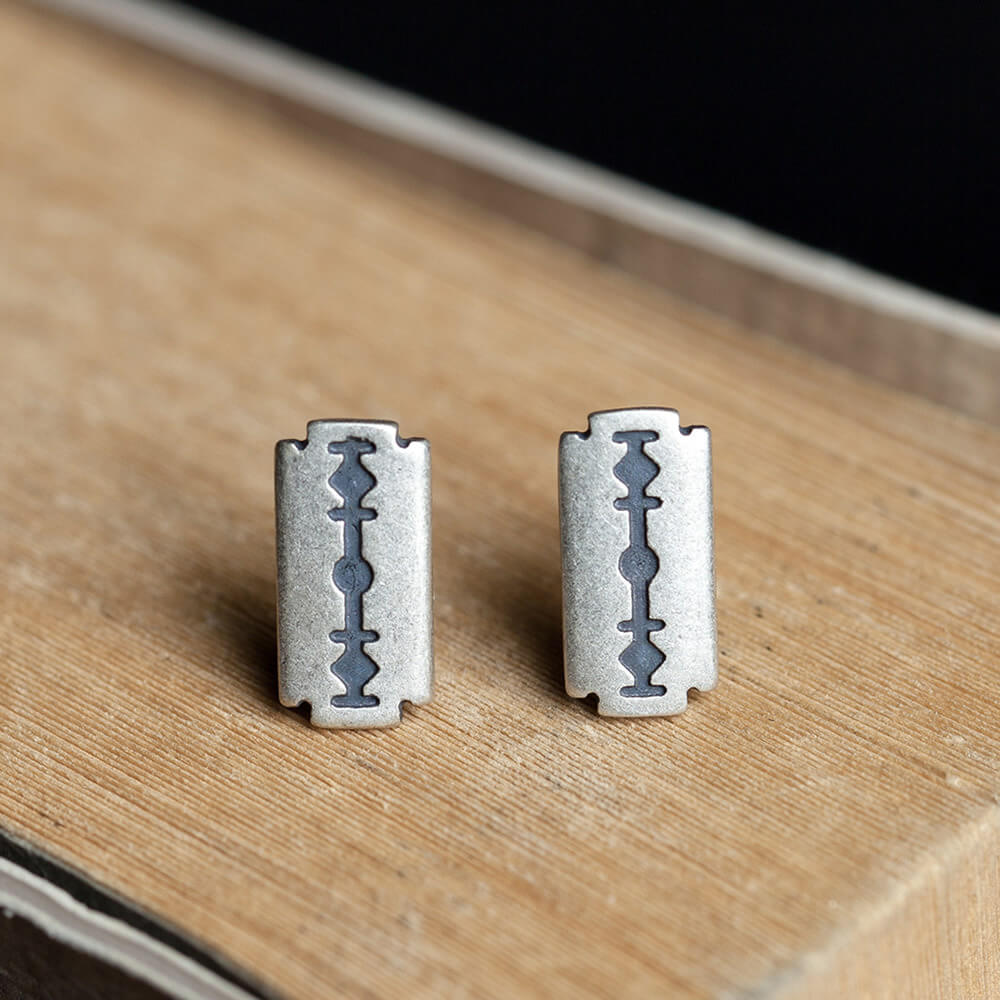 Vintage Razor Blade Sterling Silver Stud Earrings | Gthic.com