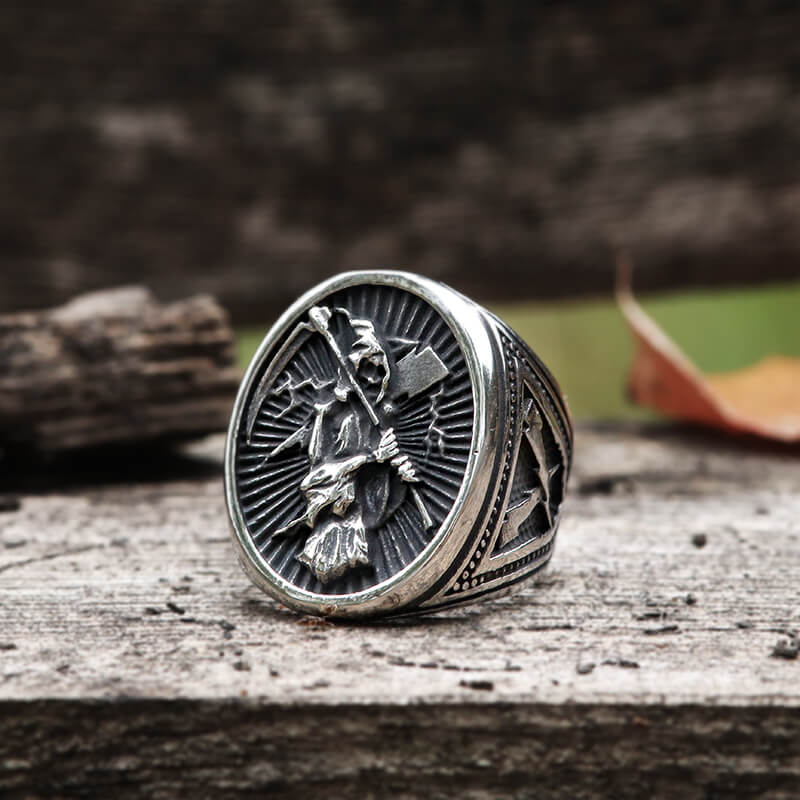 Vintage Reaper Scythe Stainless Steel Skull Ring | Gthic.com