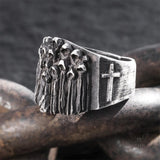 Vintage Ruin Cross Brass Sterling Silver Skull Ring
