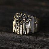 Vintage Ruin Cross Brass Sterling Silver Skull Ring 02 | Gthic.com