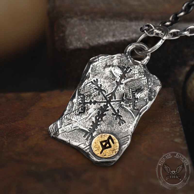 Vintage Runes Vegvisir Sterling Silver Viking Necklace