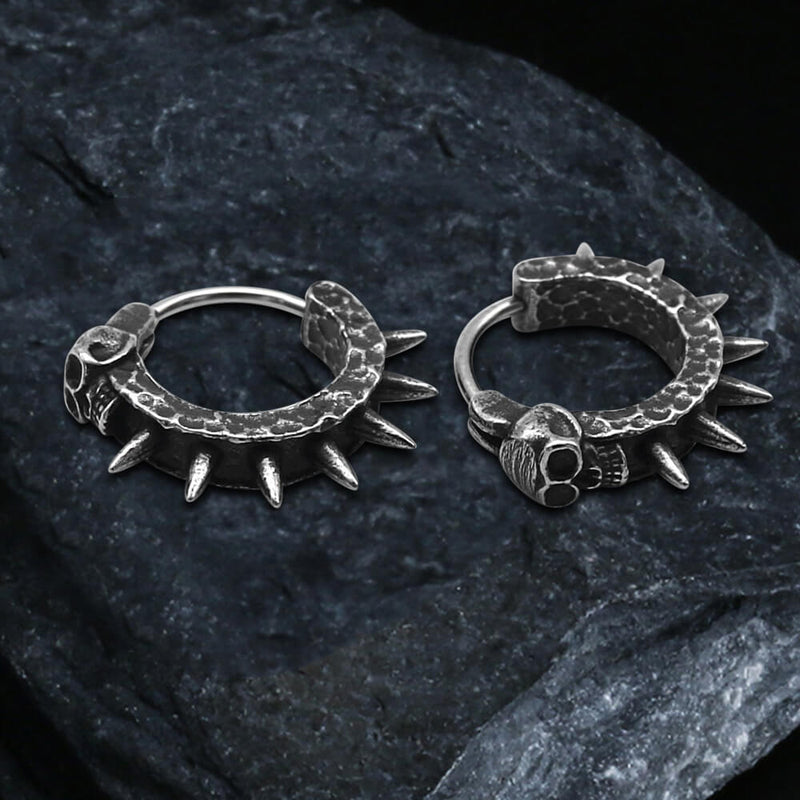 Vintage Skull and Thorns Stainless Steel Earrings 01 silver | Gthic.com