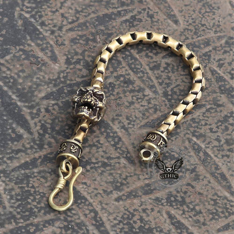 Vintage Skull Brass Box Chain Bracelet 05 | Gthic.com