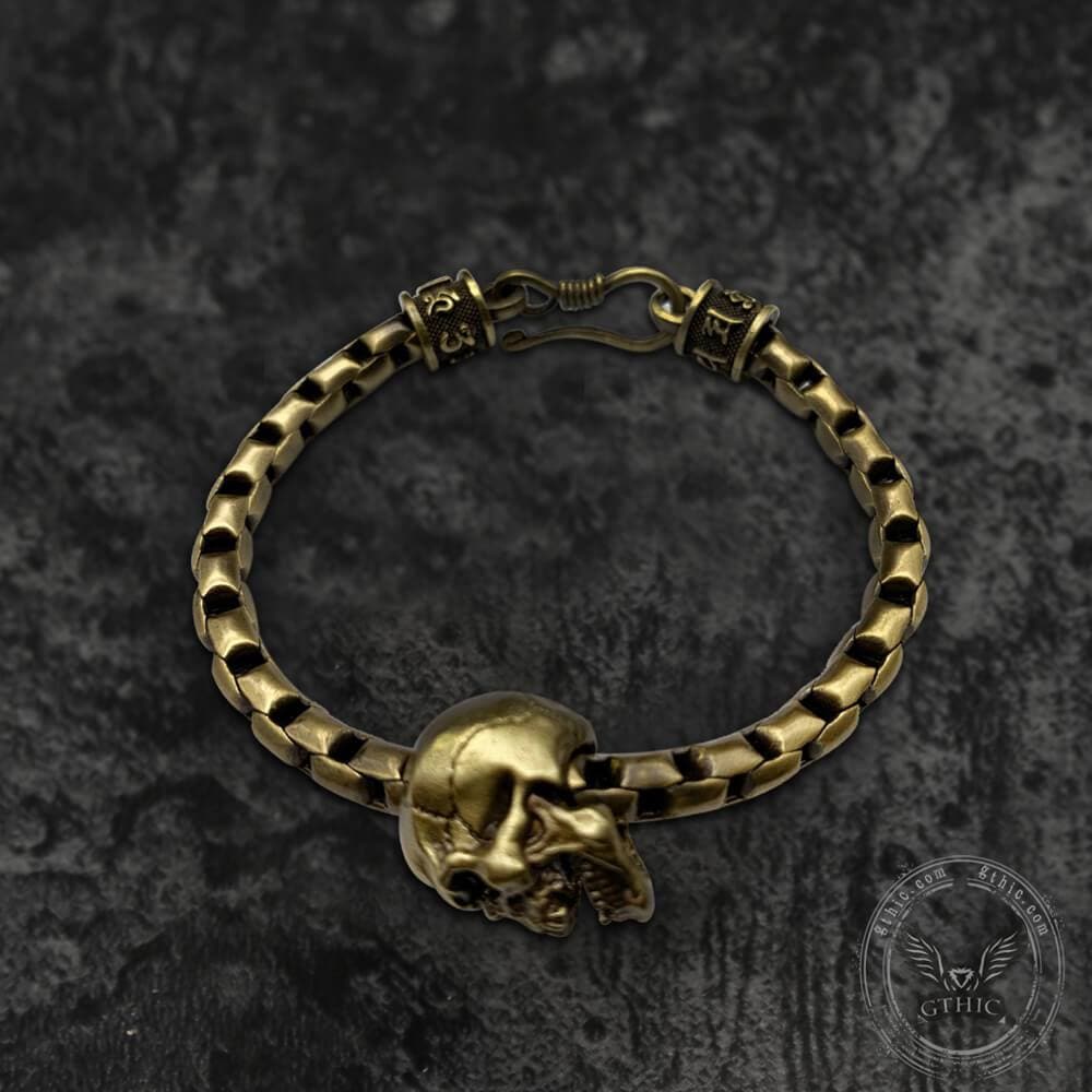 Vintage Skull Brass Box Chain Bracelet