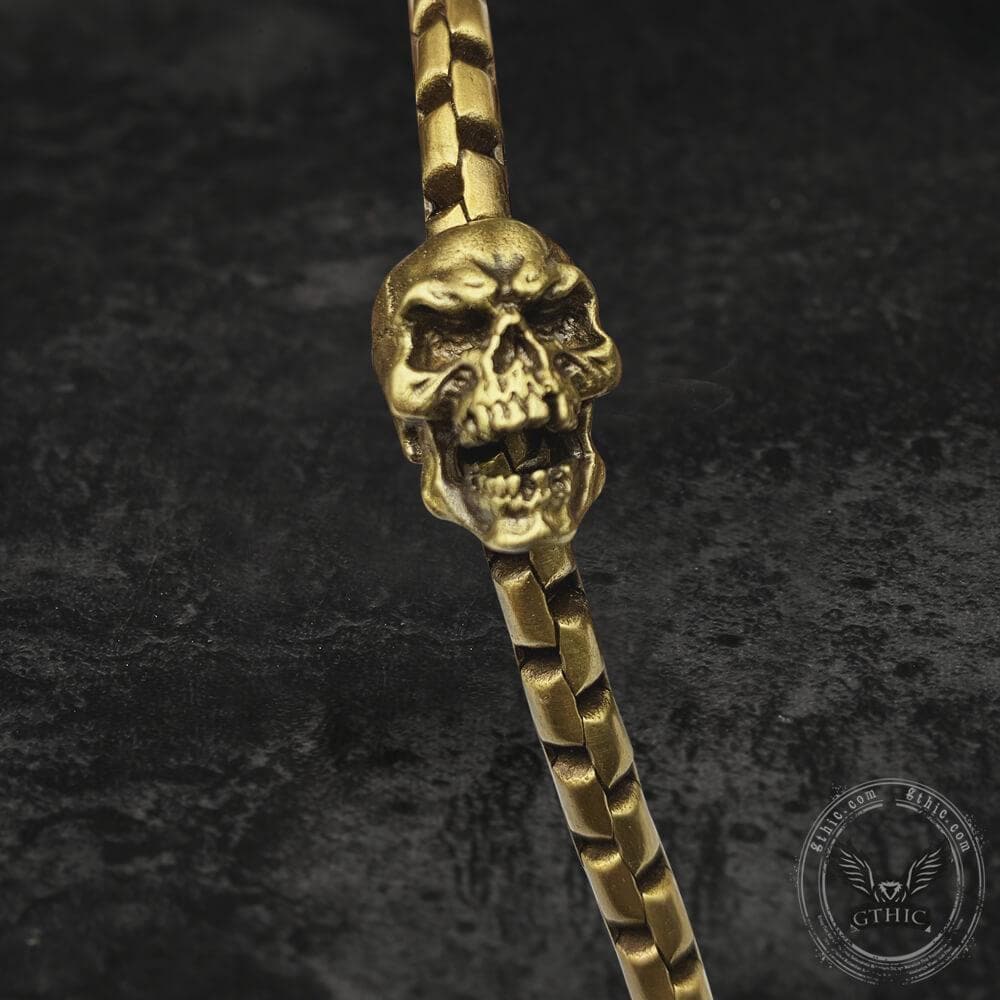 Vintage Skull Brass Box Chain Bracelet 04 | Gthic.com