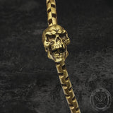 Vintage Skull Brass Box Chain Bracelet 04 | Gthic.com