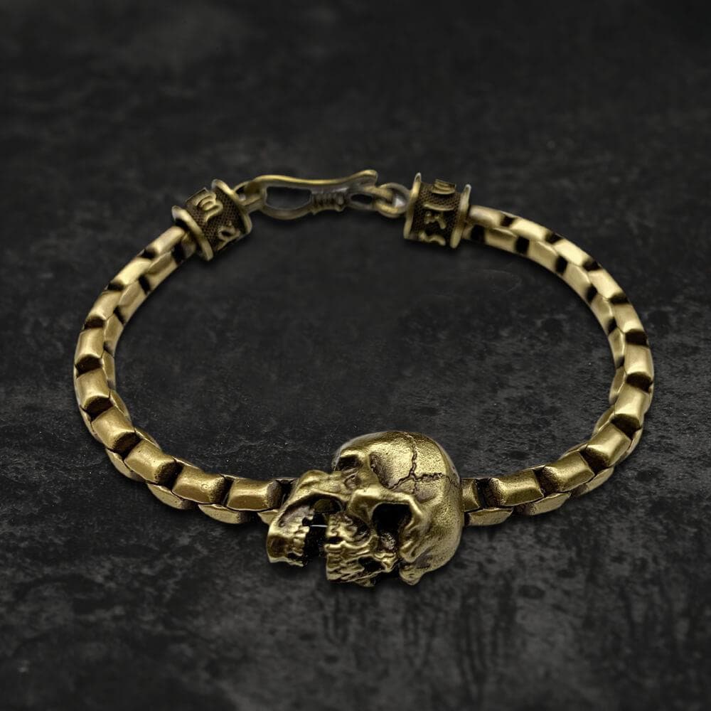 Bracelet à chaîne en laiton avec tête de mort vintage