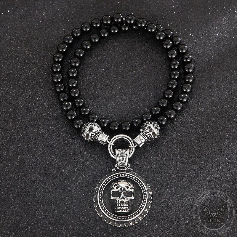 Vintage Skull Head Agate Stainless Steel Necklace | Gthic.com