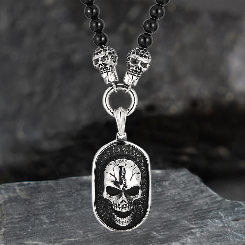 Vintage Skull Head Agate Stainless Steel Necklace | Gthic.com