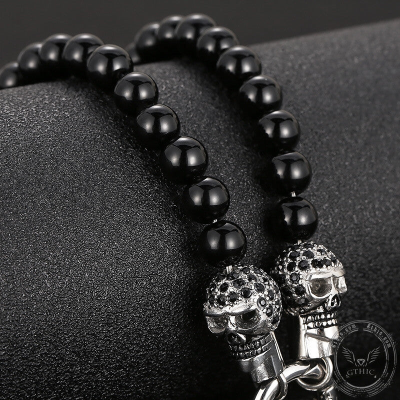 Vintage Skull Head Agate Stainless Steel Necklace | Gthic.com