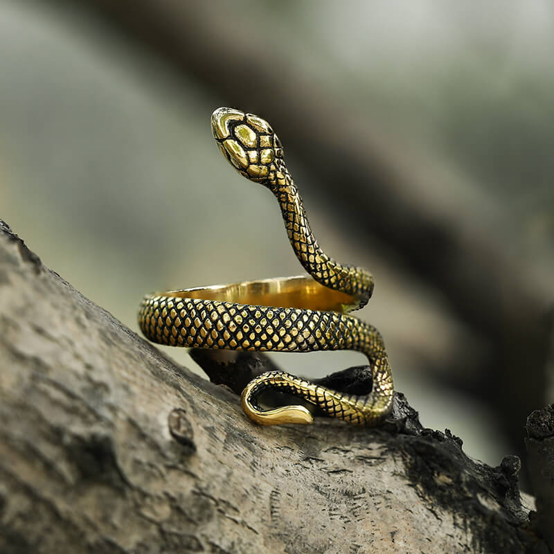 Vintage Wrap Snake Stainless Steel Ring 04 | Gthic.com