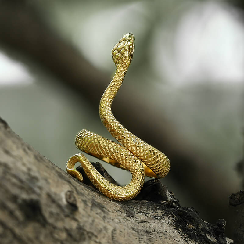 Vintage Wrap Snake Stainless Steel Ring 03 gold | Gthic.com