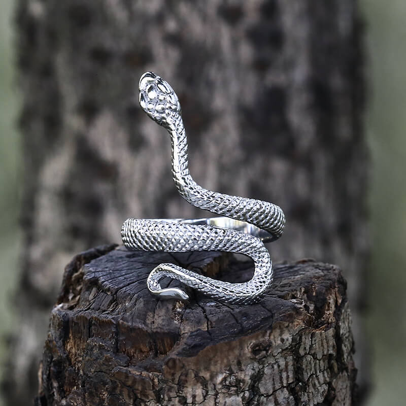 Vintage Wrap Snake Stainless Steel Ring 01 silver | Gthic.com