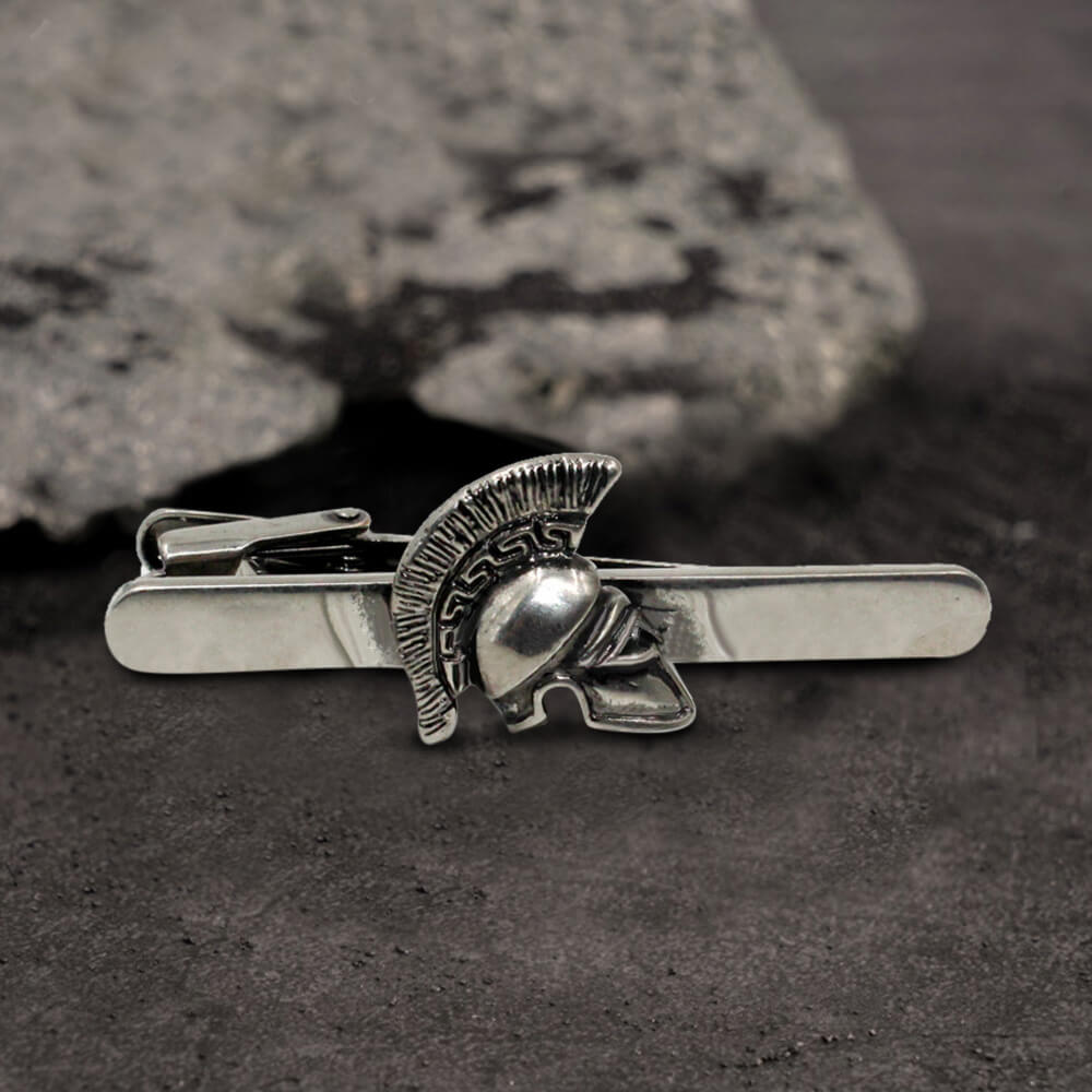 Vintage Spartan Helmet Copper Cufflinks Tie Clip 02 | Gthic.com