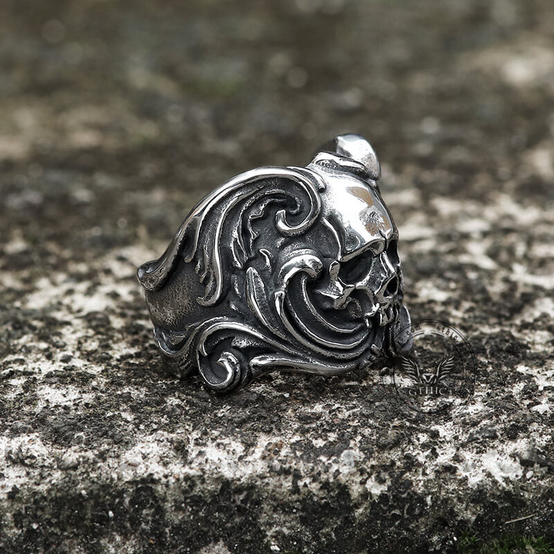 Bague tête de mort vintage en acier inoxydable Spindrift