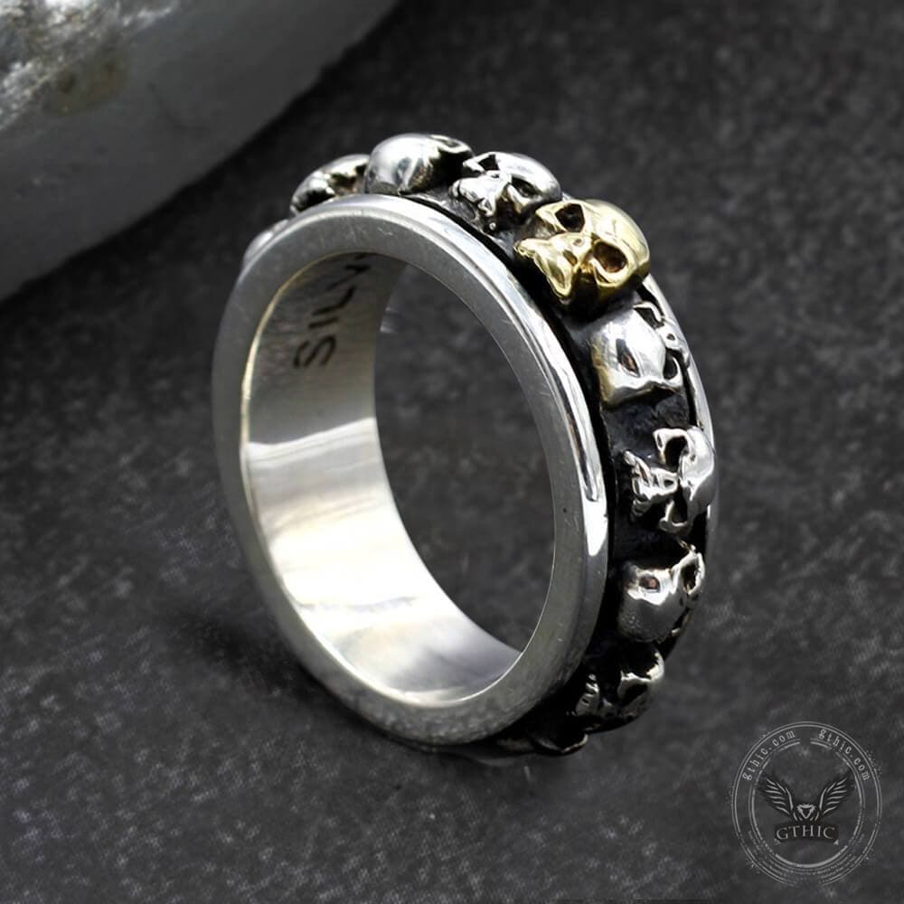 Vintage Skull Punk Sterling Silver Spinner Ring For Anxiety – GTHIC