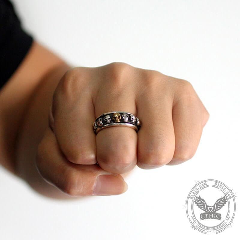 Bague Spinner Vintage Skull Punk en Argent Sterling
