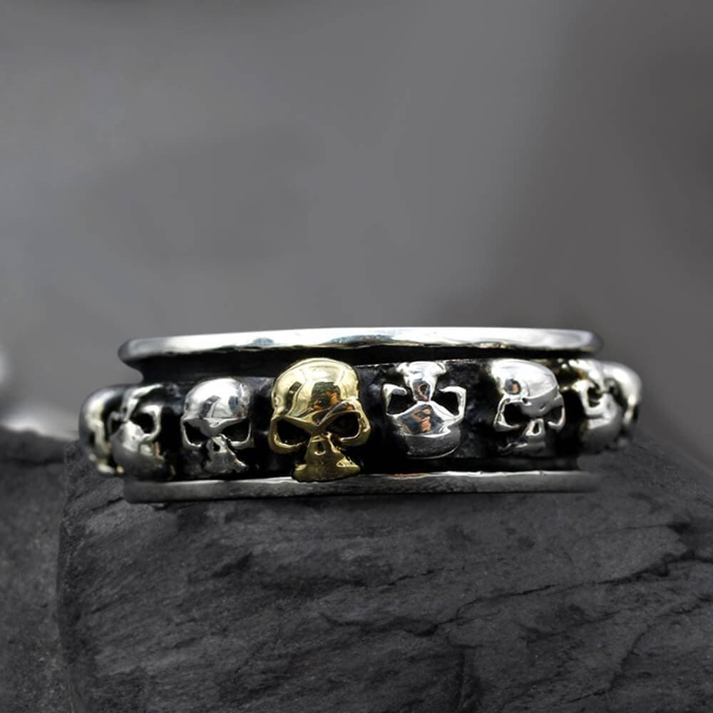 Vintage Spinning Skull Punk Sterling Silver Ring 01 | Gthic.com