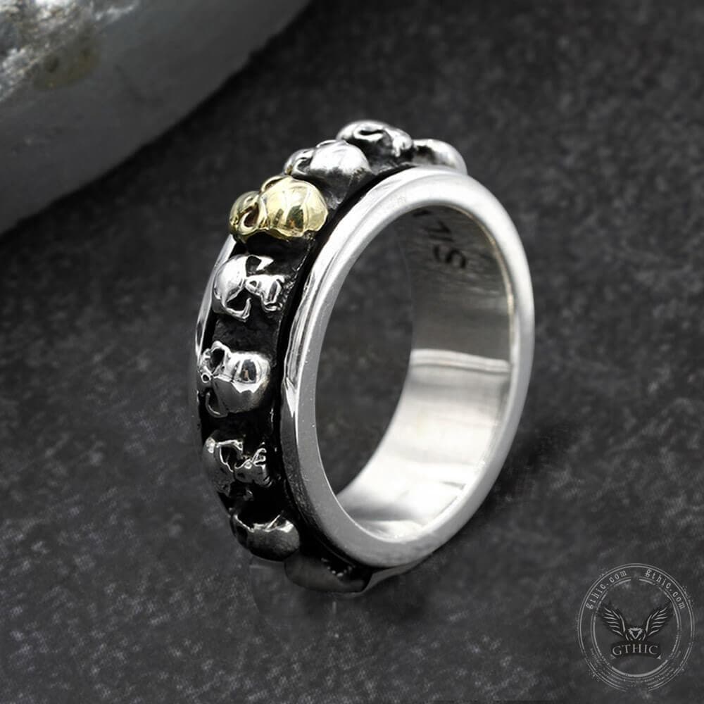 Bague Spinner Vintage Skull Punk en Argent Sterling