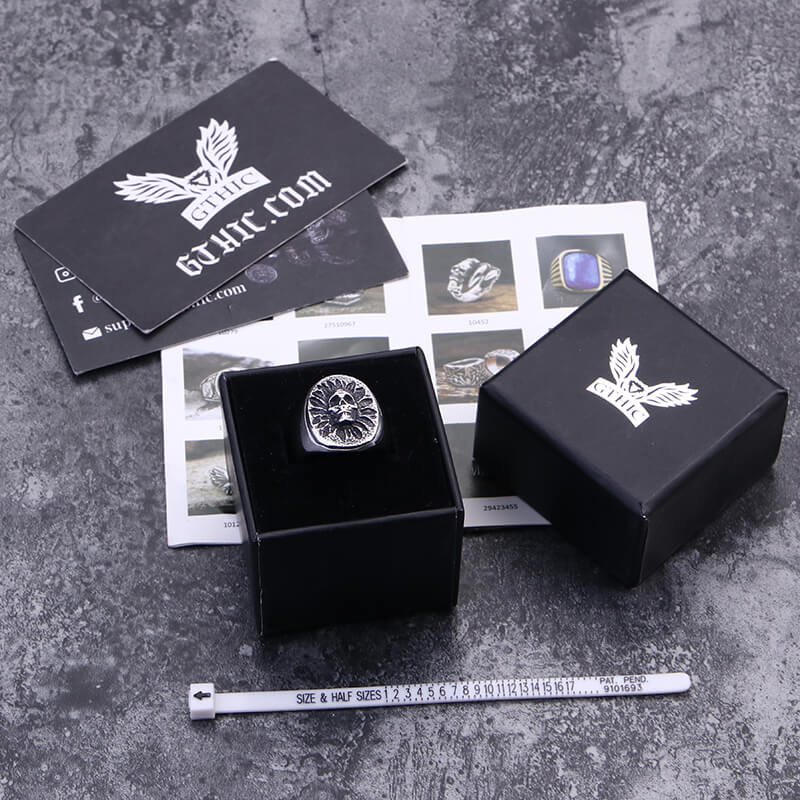 Bague Vintage en Acier Inoxydable Tête de Mort Tournesol