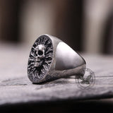 Vintage Sunflower Skull Stainless Steel Ring | Gthic.com