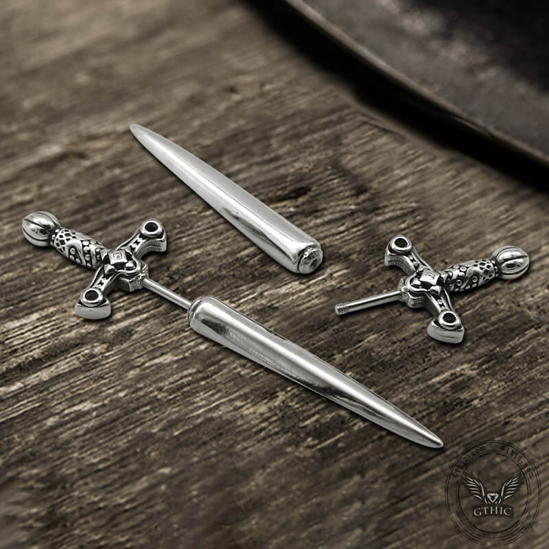 Vintage Sword Design Stainless Steel Stud Earrings | Gthic.com