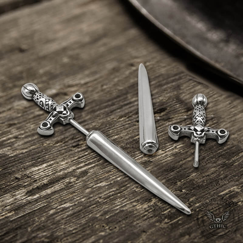 Vintage Sword Design Stainless Steel Stud Earrings | Gthic.com