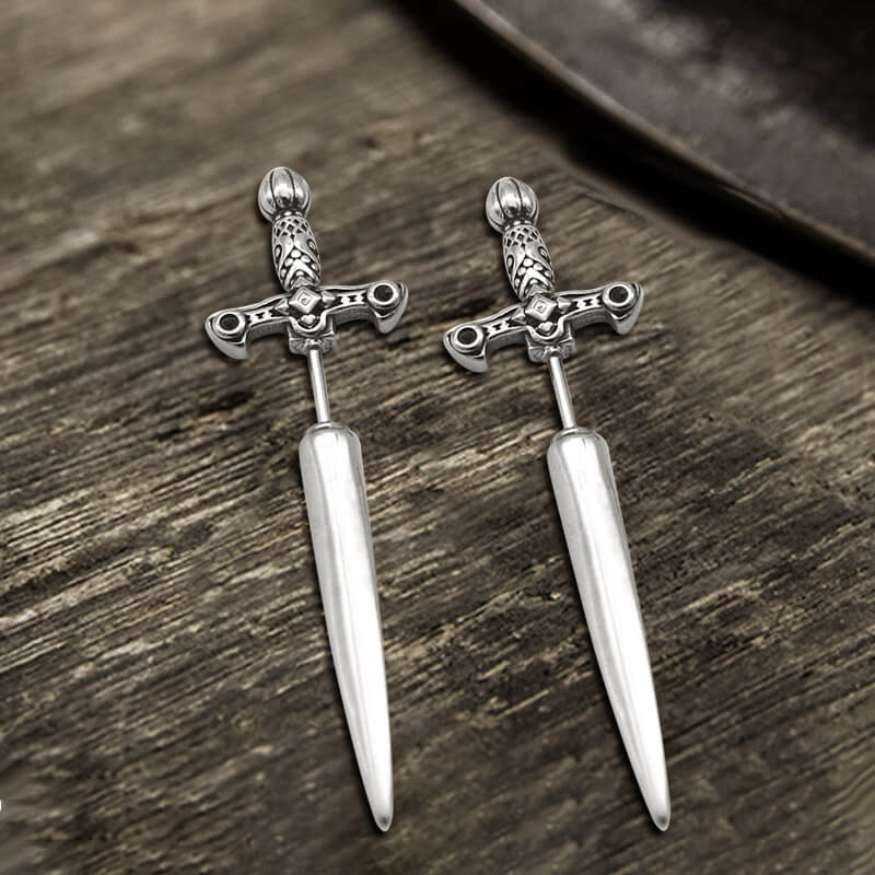 Vintage Sword Design Stainless Steel Stud Earrings | Gthic.com