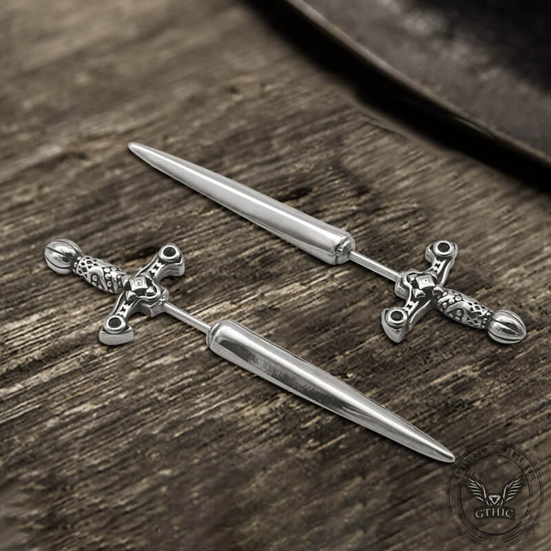 Vintage Sword Design Stainless Steel Stud Earrings | Gthic.com