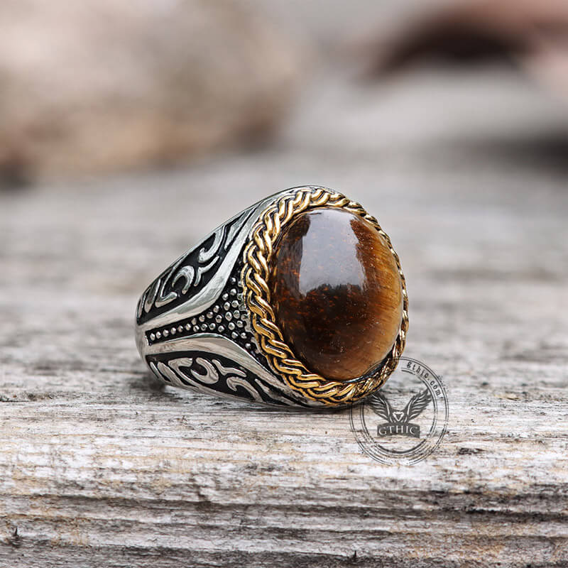 Vintage Tiger Eye Stainless Steel Gemstone Ring | Gthic.com