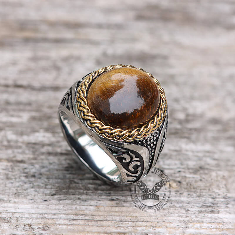 Vintage Tiger Eye Stainless Steel Gemstone Ring | Gthic.com