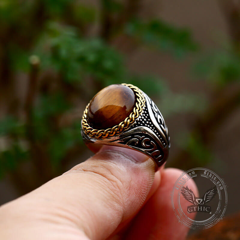 Silver Plated Geometric Shape Brown Color Stone Finger Ring
