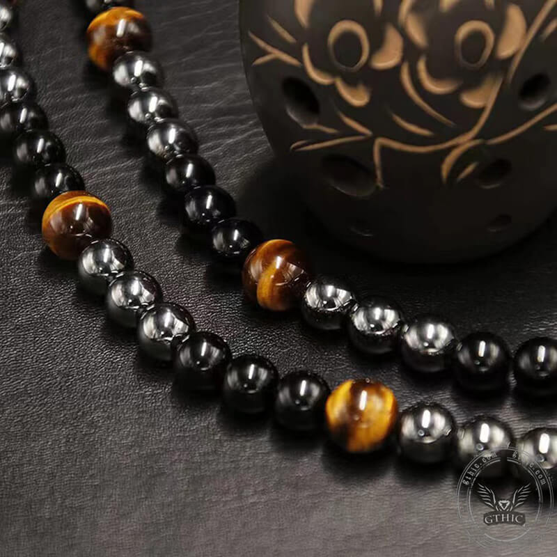 Vintage Tiger Eye Stone Men’s Bead Necklace