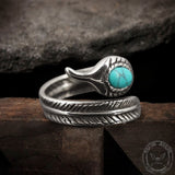Vintage Turquoise Feather Stainless Steel Ring05 | Gthic.com