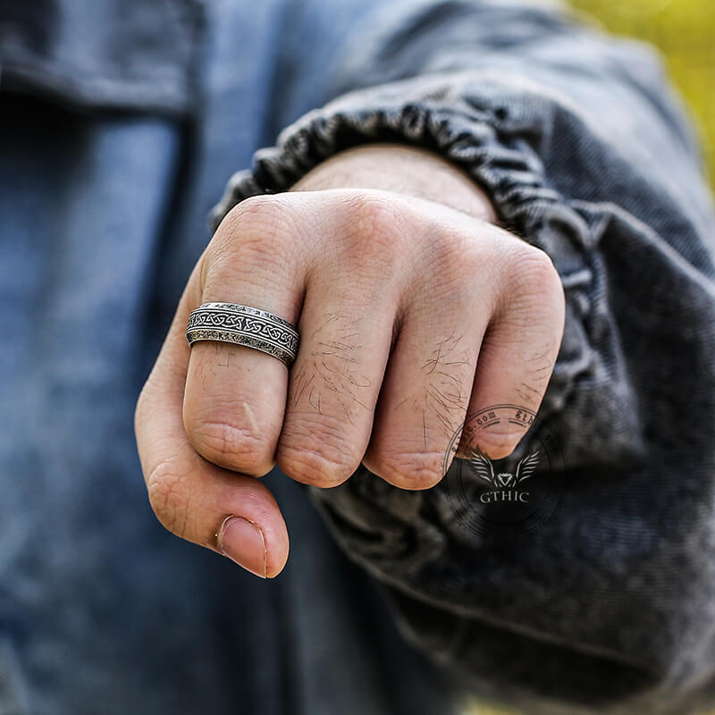 Vintage Viking Celtic Knot Runes Stainless Steel Band Ring