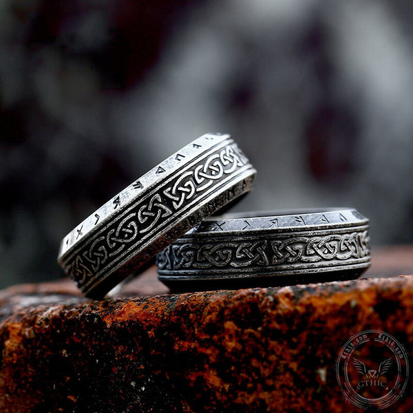 Vintage Viking Celtic Knot Runes Stainless Steel Band Ring 01 | Gthic.com