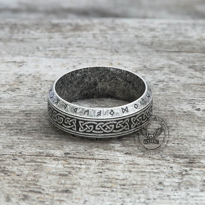 Vintage Viking Celtic Knot Runes Stainless Steel Band Ring 05 | Gthic.com