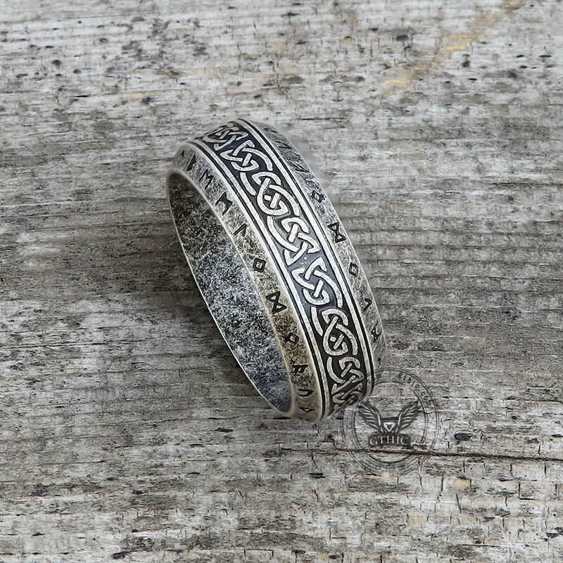 Vintage Viking Celtic Knot Runes Stainless Steel Band Ring 04 | Gthic.com